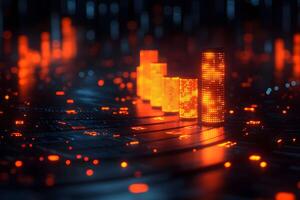 Futuristic Digital Circuit with Glowing Orange Data Columns for Technology Design photo