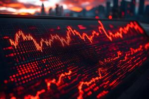Dynamic Financial Stock Market Chart with Glowing Red Indicators for Economic Analysis photo