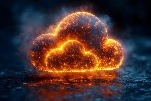 Fiery Glowing Cloud on Wet Surface - Mystical Atmosphere and Visual Effects for Creative Design photo