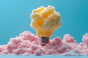 Creative Innovation Concept with Cloud-like Bulb Against Blue Sky Backdrop for Imaginative Design photo