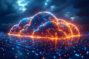 Futuristic Cloud Computing Technology Concept with Neon Lights for Digital Transformation photo