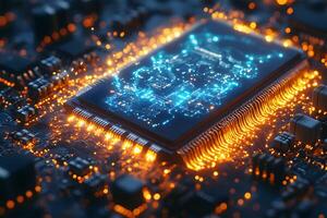 Futuristic Microchip Technology Concept for Innovation and Circuitry Design photo