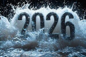 Dynamic 2026 New Year Concept with Splashing Water for Digital and Print Design photo