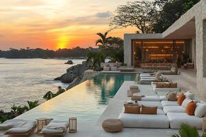 Luxurious Beachfront Villa with Infinity Pool at Sunset for Relaxation and Scenic Getaways photo