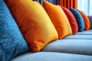 Vibrant Home Decor with Colorful Cushions on Modern Sofa for Interior Design Inspiration photo
