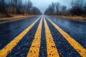 Moody Rural Highway in Winter - Overcast Atmosphere for Travel and Adventure Themes photo