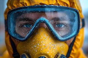 Protective Gear in Extreme Conditions Close-Up of Goggles and Mask Design for Safety and Hazardous Environments photo