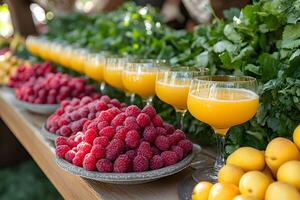 Vibrant Fresh Fruit and Juice Display for Summer Events and Healthy Living photo