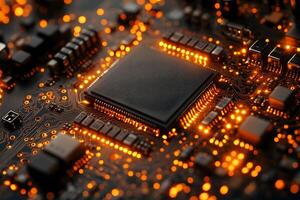 Glowing Microchip Technology Circuit Board for Innovative Design and Electronics Projects photo