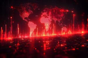 Global Digital Data Network Concept with Red Abstract World Map Visualization photo