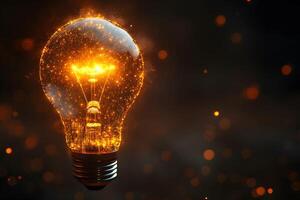 Illuminated Lightbulb with Glowing Particles for Innovative Design photo