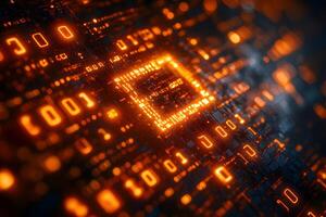 Futuristic Digital Matrix Displaying Binary Code for Technology Concepts photo