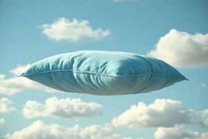 Dreamy Blue Pillow Floating Among Fluffy Clouds in Serene Sky photo