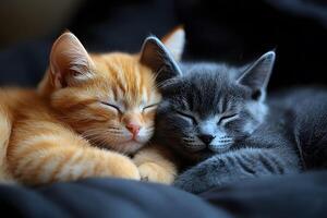 Adorable Sleepy Kittens Cuddling on a Cozy Blanket - Perfect for Cat Lovers and Pet-Themed Decor photo