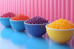 Colorful Array of Candy Jelly Beans in Bowls on a Vibrant Background for Sweet Tooth Decor and Design photo