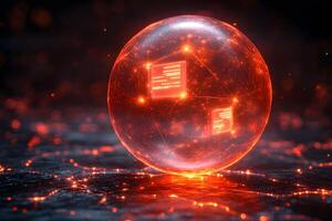 Futuristic Digital Technology Sphere with Glowing Code on Networks photo