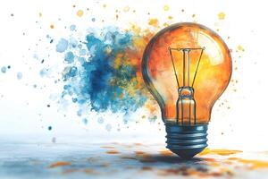 Creative Lightbulb Art with Colorful Splash for Innovative Design Projects photo