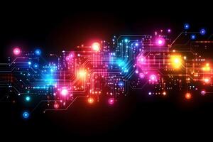 Colorful Abstract Circuit Board with Glowing Lights for Tech Design photo
