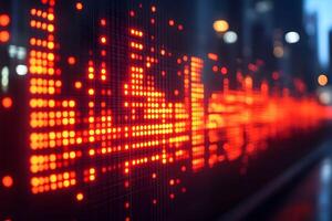 Vibrant Red LED Light Patterns on Urban Building for Modern Design and Tech Vibes photo