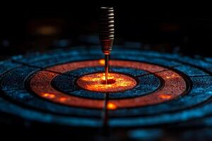 Precision Target Hit with Dart in Darkened Setting for Sport and Strategy photo