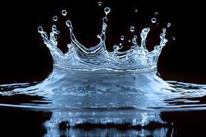 Dynamic Water Splash Creating Crown Effect Against Dark Background for Design Use photo