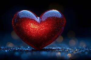 Sparkling Red Heart with Glitter on Reflective Surface - Romance and Valentine s Day Concept photo