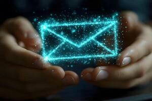 Futuristic Digital Communication Concept with Glowing Envelope Icon for Tech Design photo
