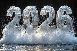 2026 New Year Celebration with Splashes and Flowing Water Design photo