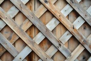 Wooden lattice creating a rustic diamond pattern background photo