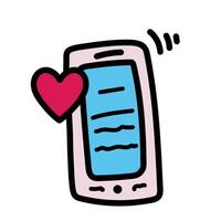 A phone with a heart on it and a message vector