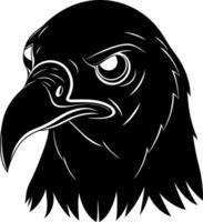 Raven Silhouette, Black Bird Head Profile, Sharp Eyes, Outline, Isolated Symbol vector