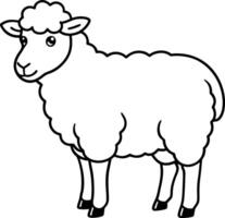 Standing Cartoon Sheep, White Wool, Friendly Face, Cute, Simple Black Outline Drawing vector