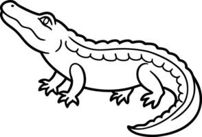 Alligator with Black Outline, Side View on White Background, Wildlife Animal vector