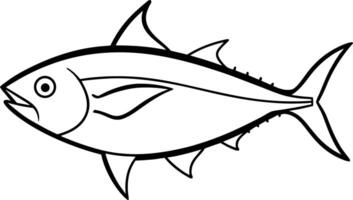 Tuna Fish Simple Black Outline Drawing of a Fish on White Background vector