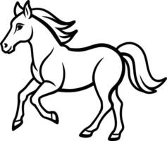 Black And White Silhouette Of A Running Horse With Detailed Mane And Tail Design vector