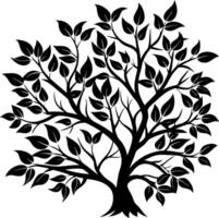 Abstract Black Silhouette Tree With Branches and Dense Foliage Isolated on White vector