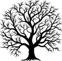 Silhouette Bare Tree Branches, Dense Canopy, Detailed Roots, Isolated on White vector