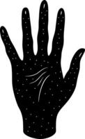 Minimalist Open Hand Silhouette with Small Dots, White Strokes on Black Background vector