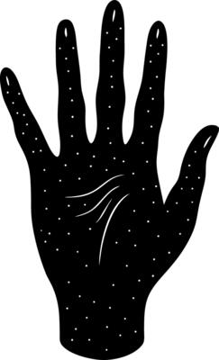 Minimalist Open Hand Silhouette with Small Dots, White Strokes on Black Background