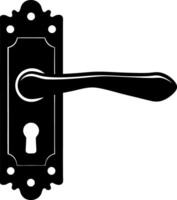 Black Door Handle Silhouette With Keyhole, OldFashioned Design, Isolated On White vector