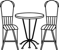 Minimalist Outline Round Table with Two Chairs, Line Art Home Furniture, Cafe Style vector