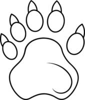 Black Outline Animal Paw Print with Five Toes Isolated on White Background, Simple vector