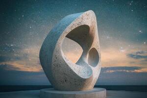 Sculpture stands tall against a starry night sky by the oceanside photo