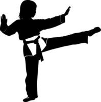 Silhouette of Young Girl in Martial Arts Pose with Uniform and Belt on White Background vector