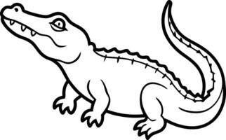 Simple Alligator Black Outline Drawing of Reptile on White Background vector