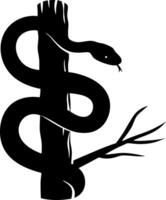 Silhouette Snake Coiled on Tree, Black Reptile with Tongue on Twigs Isolated vector