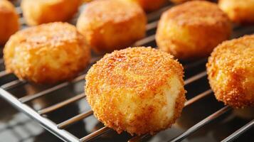 Crispy Golden Fried Potato Croquettes Resting on a Cooling Rack photo