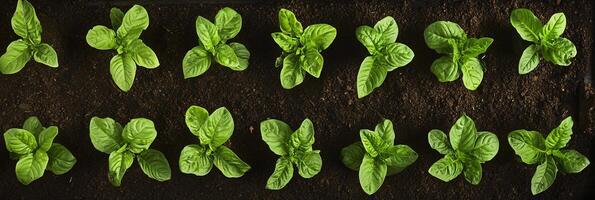 Top-Down View of Tobacco Seedlings in Neatly Arranged Rows photo