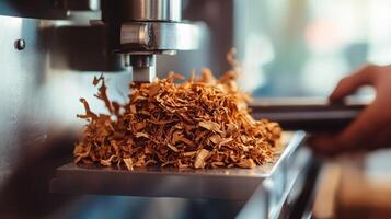 A Close-Up View of Loose Shredded Tobacco in a Rolling Machine photo