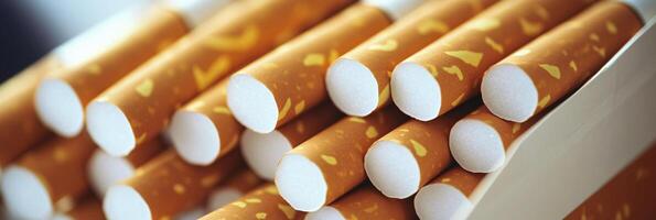 Close-Up View of Neatly Arranged Cigarettes in Open Pack photo